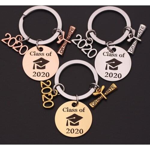 FREE SHIPPING BY DHL 100pcs/lot New For 2020 Graduates Commencement Ceremony Stainless Steel Keychains Metal Keyrings Gifts