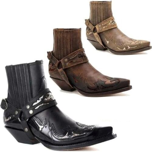 Brand Designer Mens Boots Party Motorcycle Boot Black Natural Leather Shoes Point Toe Cowboy Botas Masculinas Botines