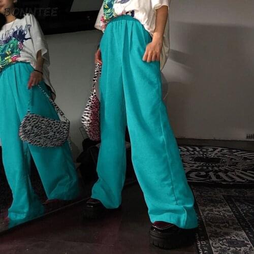 Pants Women Harajuku Corduroy Spring All-match Ins Popular Daily Trousers Hip Hop Loose Solid BF Green Trendy High Waist Ladies
