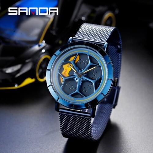 SANDA Watch Mens New Fashion Analog Car Wheel Dial Quartz Wrist Watches Business Waterproof Men Stainless Steel Sport Clock Male