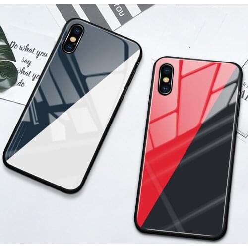 Simple Color Splice Tempered Glass Case for iPhone 12 11 Pro Max 12 Mini X XR XS 8 7 6s Plus Shockproof Back Cover