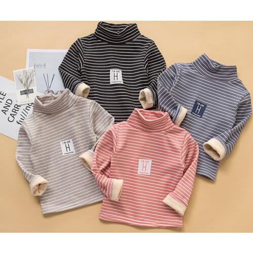 Childrens T-shirt xxx Boys And Girls Clothes Plus Velvet Thicken Warm Baby Shirt Turtleneck Kids Clothing 2021 Autumn Winter