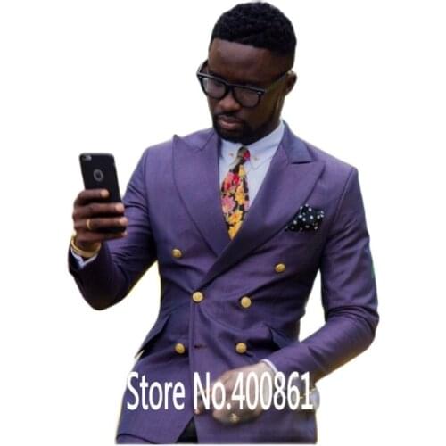 Double Breasted Purple Mens Evening Dress Toast Suit Prom Party Clothing Fashion Groom Tuxedos (Jacket+Pants+Tie) W:505