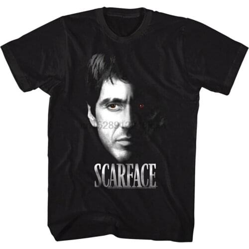 Scarface Tony Montana Evil Red Eye MenS T Shirt Pacino Face Gangster Profile Unisex Loose Fit Tee Shirt