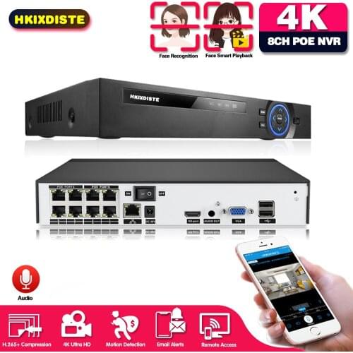 H.265+ 8CH POE Face record&Playback NVR Security IP Camera Surveillance CCTV System P2P ONVIF 5MP Network Video Audio Recorder