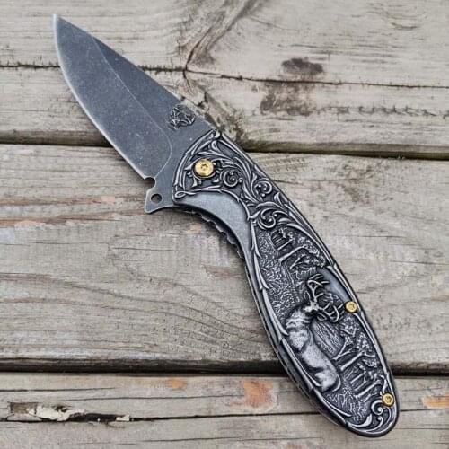 Stone Washing Wapiti Pocket Knife Deer Foldable Knife EDC Utility Portable Jackknife Collective Outdoor Blade for Camping