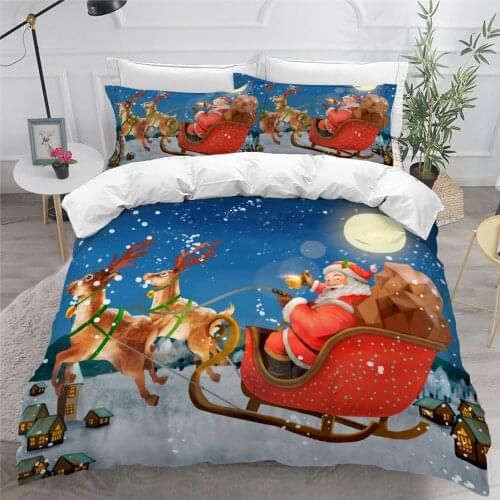3D Quilt Covers Comforter Case Set Xmas Duvet Cover Sets Bedding Set King Queen Full Twin Double Size Santa and Deer Bed Linen