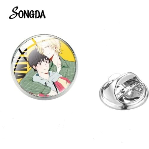 Manga Banana Fish Lapel Pins Badges Ash Lynx & Okumura Eiji Anime Pattern Glass Cabochon Stainless Steel Pin Decorative Jewelry