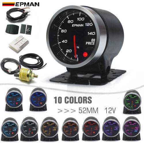 EPMAN Racing Car 2" 52mm 10 Colors Backlights Oil Pressure Gauge PSI Oil Press Meter w Sensor+ Mount Bracket Cup Holder EPXX705