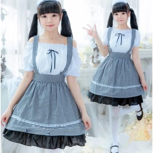 Cute Sweet Black and White Plaid Lolita Maid Dress Outfit Costume Cosplay Woman Girls Waitress Maid Party Amine Costumes