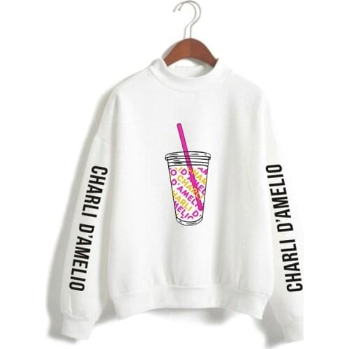 Fashion Charli D'Amelio High Collar Men Women Capless Sweatshirt Tops Long Sleeve Unisex Charli Damelio Merch printed Clothes