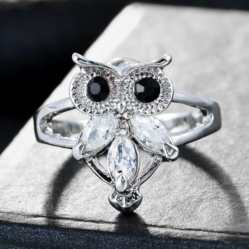Fashion Owl Animal Ring For Women Accessories European and American Party Fashion Jewelry Creative Alloy Zircon Ring