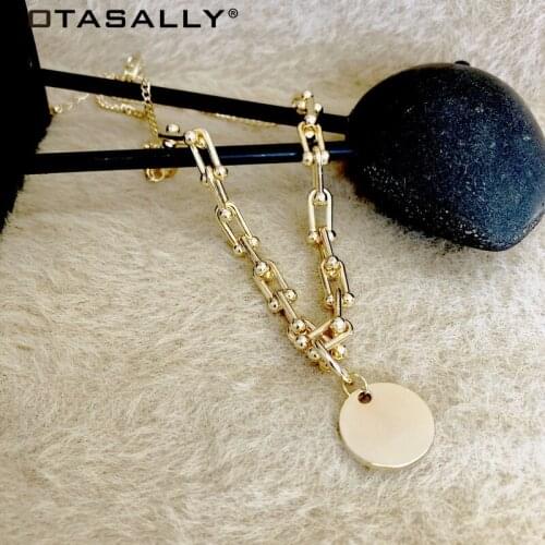 TOTASALLY 2021 Trendy Geometric style Chain Necklaces Gold round Metal Pendant U Chain Collor Necklace Jewelry Anniversary Gift