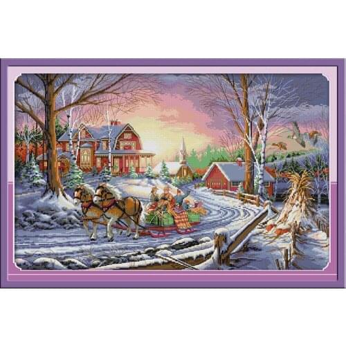 NKF Winter Travel Counted Cross Stitch Patterns 11CT 14CT Chinese Cross Stitch Kits for Embroidery Home Decor