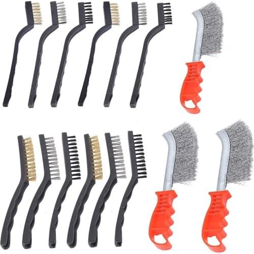 15Pcs Scratch Wire Brush Set Stainless Steel Brass Nylon Hand Wire Brush for Cleaning Welding Slag, Rust Removal
