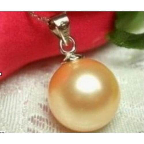 New 14mm Gold Sea Shell Pearl Pendant Necklace 17''AAA