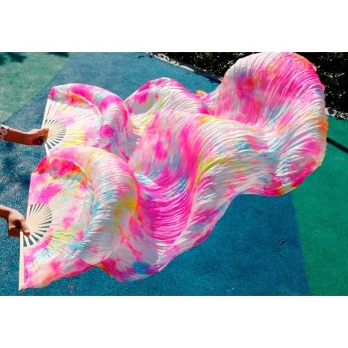 Wholesale 1pc right fans+1 pc left fans 5 size*0.9m(XX"*35") hand painted belly dance silk fan veil,mix color