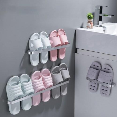 Perforated Bathroom Aluminium Alloy Wall-mounted Dustproof Ctorage Shoe Rack Wall Suction Self-adhesive Shoe Door Storage Rack