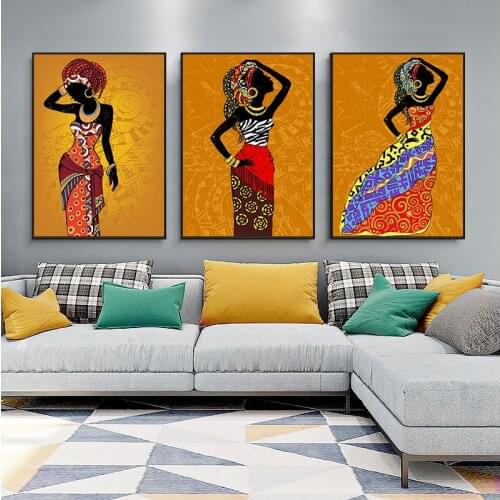 Black and Gold African Woman Art Canvas Painting Posters and Prints Cuadros Wall Art Pictures for Living Room Decoration