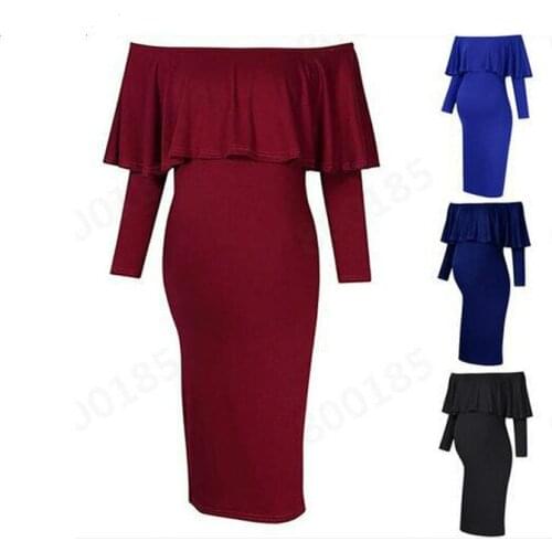 Maternity Dresses For Photo Shoot Fashion Dress Pregnant Women Off Shoulder Sweater Ruffles Casual Solid Nursing Maternity Dress