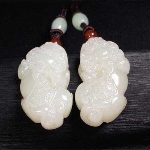 Natural hetian white jade brave troops pendant simple retro pendant temperament jewellery fashion for women men lucky