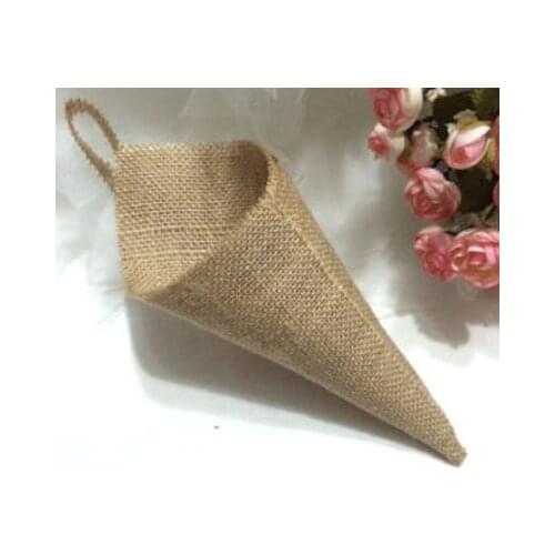 Hessian Hanging Pew Cone pack of 12 Birthday Party Baby Shower Country Wedding Burlap DIY Decorations Flower Holder Organizer