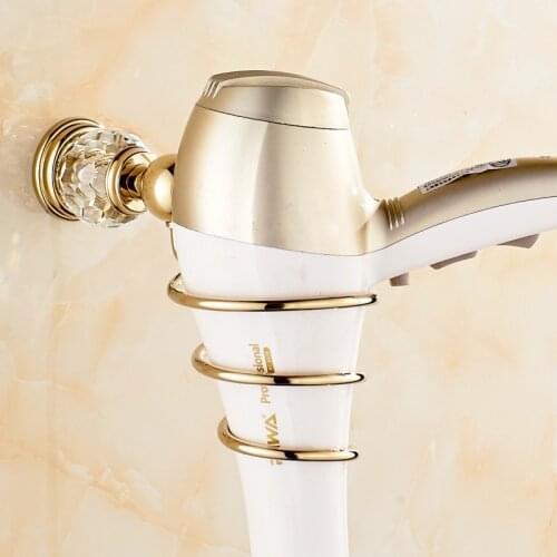 European Hairdryer Shelf Solid Brass Crystal Gold Bathroom Shelf Bathroom Hair Dryer Holder Bathroom Accessories