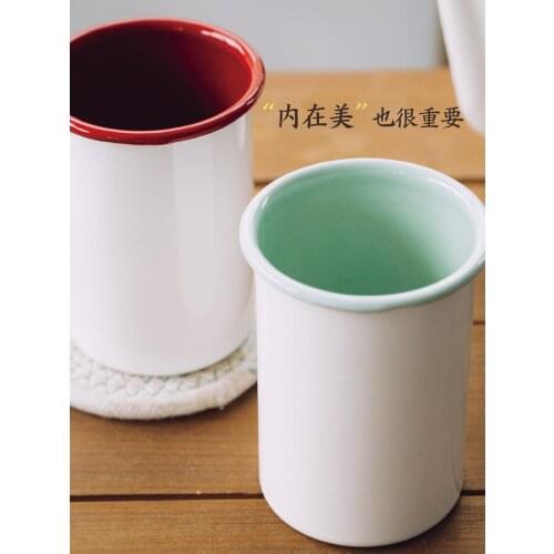 Straight Japanese style household porcelain enameled enamel cold water drinking coffee milk tea cup mouthwash cup drinkware