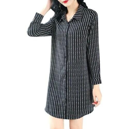 Plus size 5XL Fashion Women Shirt Long Sleeve Lapel Stripe 2021 New Turn-down Collar Single-breasted Blouse Clothes Female