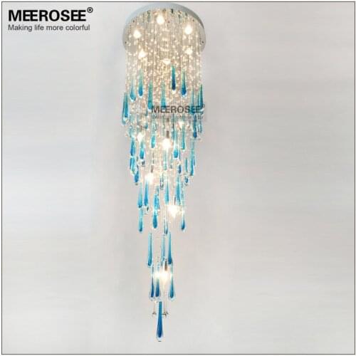 Luxury Crystal Ceiling Lights Lamparas De Techo Golden Blue Stair Lighting Ceiling Lustre Hotel Flush Mount Luminaire Plafonnier