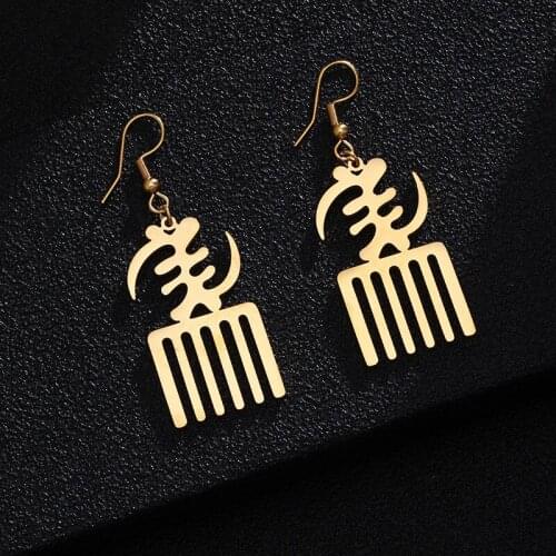 Stainless stee Materia African Symbol Drop Earrings Gold Color Adinkra Gye Nyame Earrings Ethnic Jewelry Women Gifts