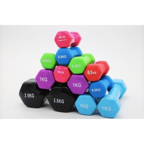 Hexagonal plastic dipping dumbbells ladies thin arms household rubberized dumbbells professional athletes fitness equipment