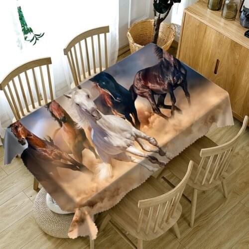 Customizable 3D Round Tablecloth Prairie African Horse Pattern Washable Thicken Cotton Rectangular Table Cloth Home Decoration