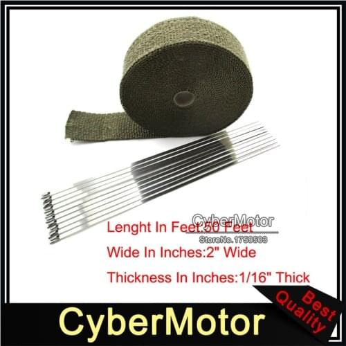 1.5*50*15m 2" x 50 Feet Lava Rock Exhaust Wrap Header Pipe Heat Insulation Thermal Tape Roll