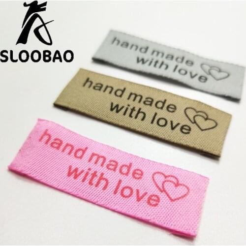 100pcs 5x1.5cm Handmade with love woven labels tags Woven Printed Labels Clothes Garment label DIY tags Craft Sewing Accessories