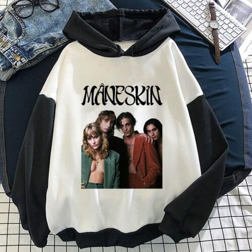 Oversized Streetwear Maneskin Zitti E Buoni Letter Black Hoodie Women Singing Group Color Contrast Long Sleeve Winter Clothes