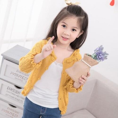 2020 Spring Autumn Kids Girls Sweater Top Baby Childrens Clothing Girls Knitted Cardigan Sweater Teens Hollow Out Clothing W408