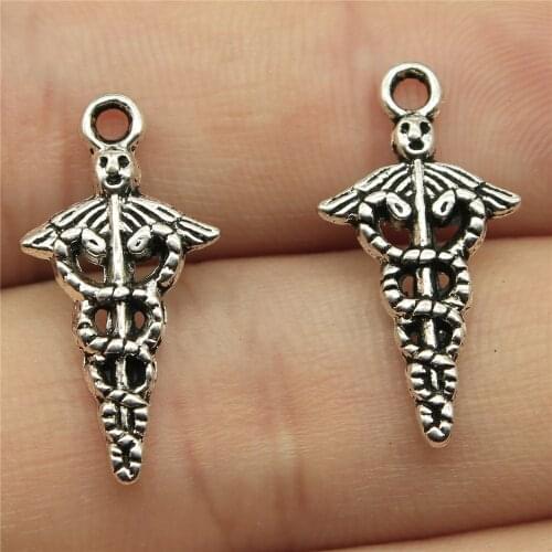 WYSIWYG 20pcs 23x11mm Caduceus Medical Charms For Jewelry Making Caduceus Medical Charm