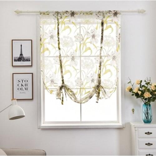 Pastoral Balloon Sheer Curtains for Living Room Bedroom Floral Roman Curtain Pull Up Tulle American Short Curtain Window Valance