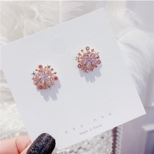 Zeojrlly Round Crystal Women Trendy Stud Earrings Korean Jewelry Crystal Flower Sparkle Fireworks Female Stud Jewelry For Women