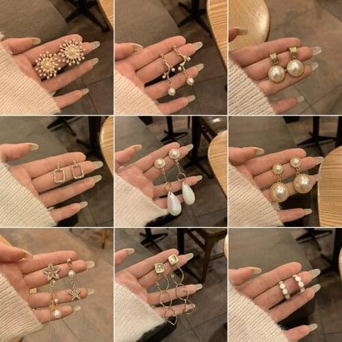 Women Drop Earrings Pearl Rhinestone Water Drop Hollow Circle Pendant Tassel Long Dangle Earrings aretes