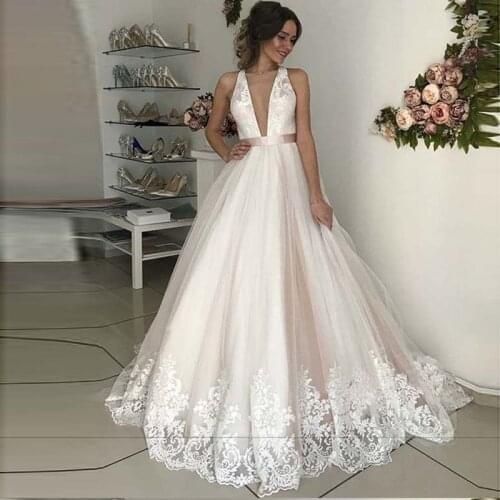 V-Neck Wedding Dresses 2020 Tulle with Appliques A Line Boho Bride Dress Robe De Mariee Vestidos De Novia