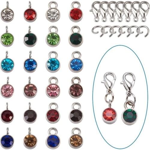 1 Set Small Alloy Stainless Steel Rhinestones Birthstone Charms Jump Ring Alloy Lobster Clasp for Jewelry Making DIY Accessories