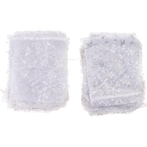 100pcs Drawstring Gift Bags Snowflake Jewelry Pouches Christmas Favor