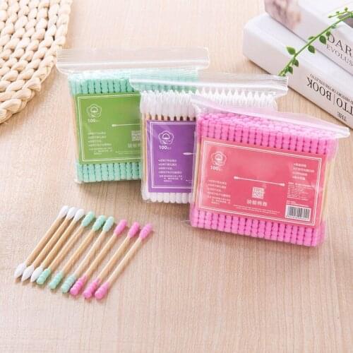 100pcs/pack Medical Nose Ears Cleaning Double Head Cotton Swab Sticks Woman Makeup Remover Cotton Buds Tip Make Up Tools