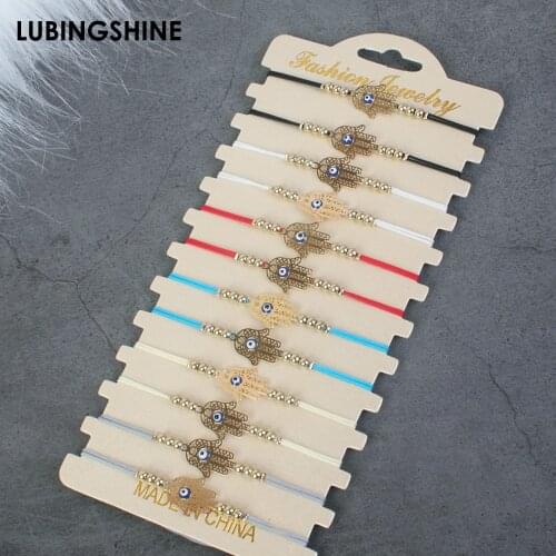 12pcs/Sets Handmade Braid Fatima Hand Charms Bracelet Sets for Women Men Adjustable Rope Chain Bracelet Bangle Ethnic Jewelry