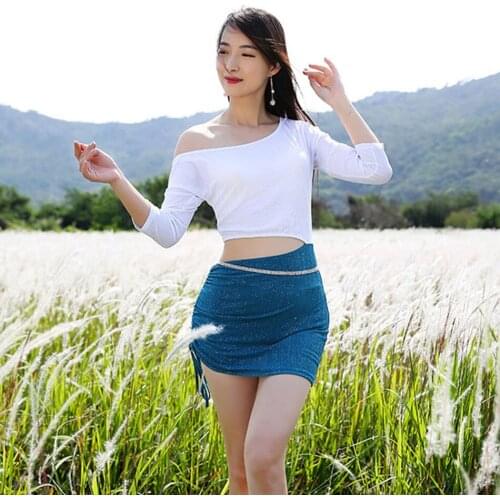 2021 New 5561# Female Belly Dance Dress Women Wrinkle Skirt Half Sleeve Tops Latin Dance Dress Performance Modern Dancing Dress