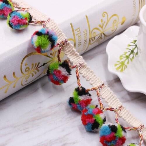 25yards Colored Pompom Lace Trim Sewing Accessories Pom Pom Decoration Tassel Ball Fringe Ribbon DIY Material Craft Apparel