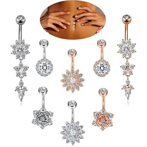 8Pcs 14G Dangle Belly Button Rings for Women Girls Navel Barbell Body Jewelry Piercing 14G