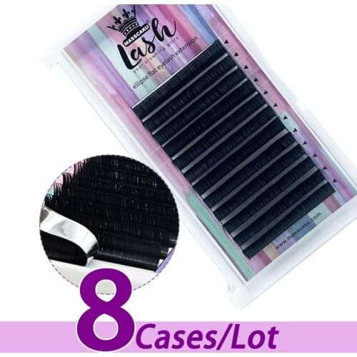 8pcs/lot Factory individual eyelash extension 8-20mm mink eyelash extensions premium ellipse flat eyelash extensions